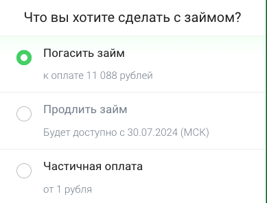 Погашение задолженности