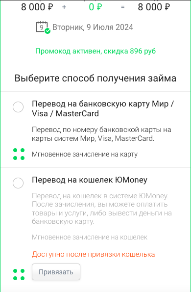 Выбор способа выплаты займа